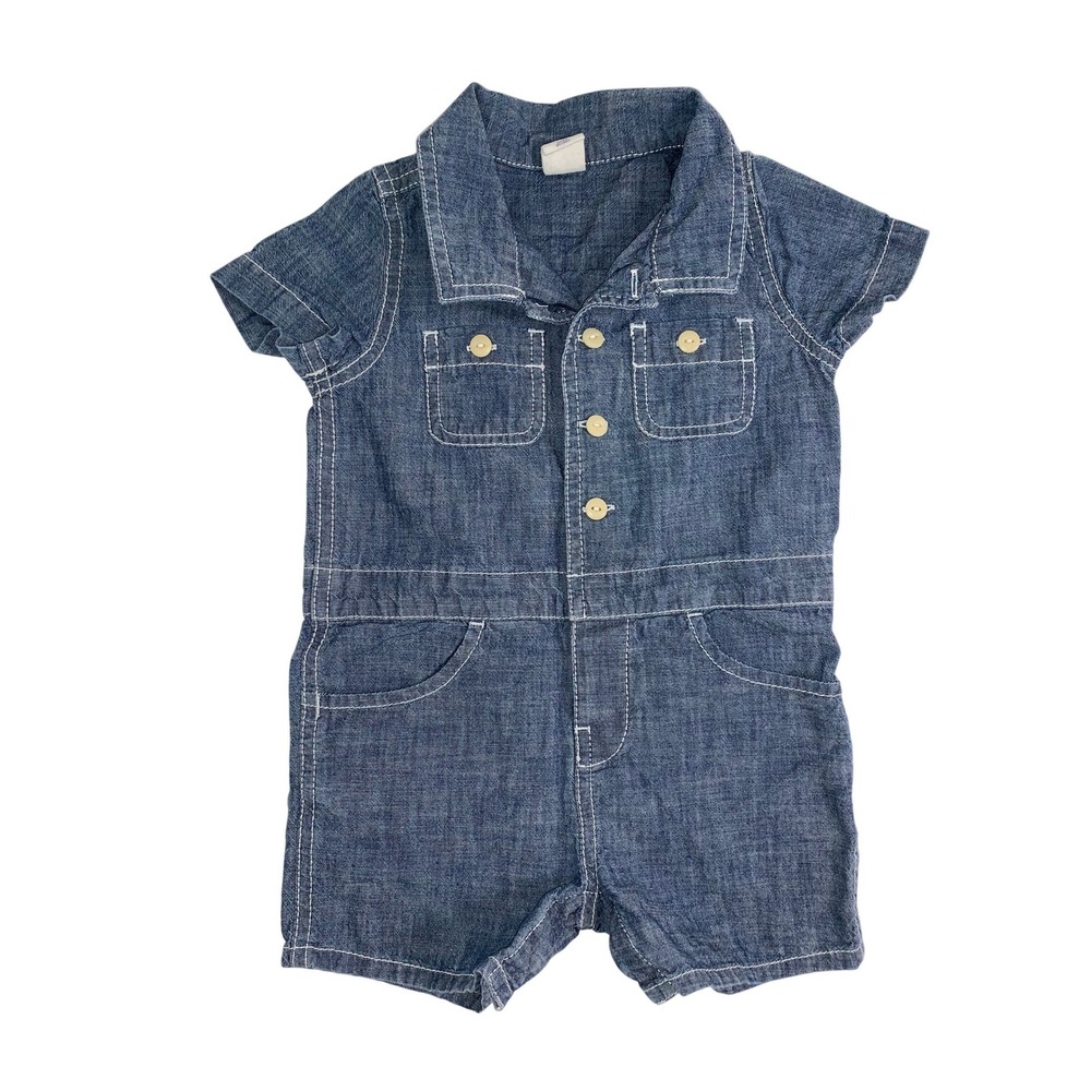 Baby Gap Blue Denim Chambray‎ Shortall Romper Jumpsuit 12 18 Months